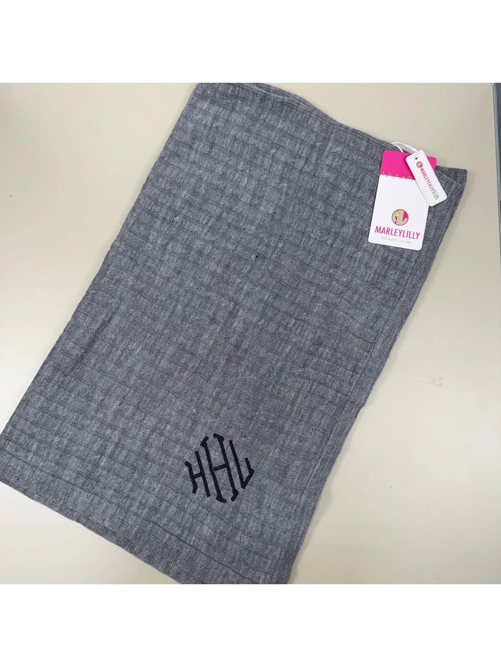 NWT Marleylilly Kids Heather Gray Cable Knit Monogram Poncho Youth HHL